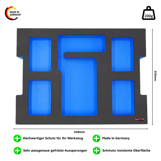 Schaumeinlage für Bosch Ladegerät GAL 18V-40 und 4x Akkus 18V ProCore 5.5Ah, 8.0Ah für neue Bosch L-Boxx 102 und 136.