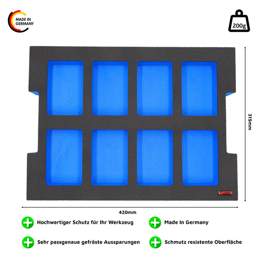 Schaumeinlage für 8x Bosch Akkus 18V GBA (kein ProCore) für neue Bosch L-Boxx 102 und 136.
