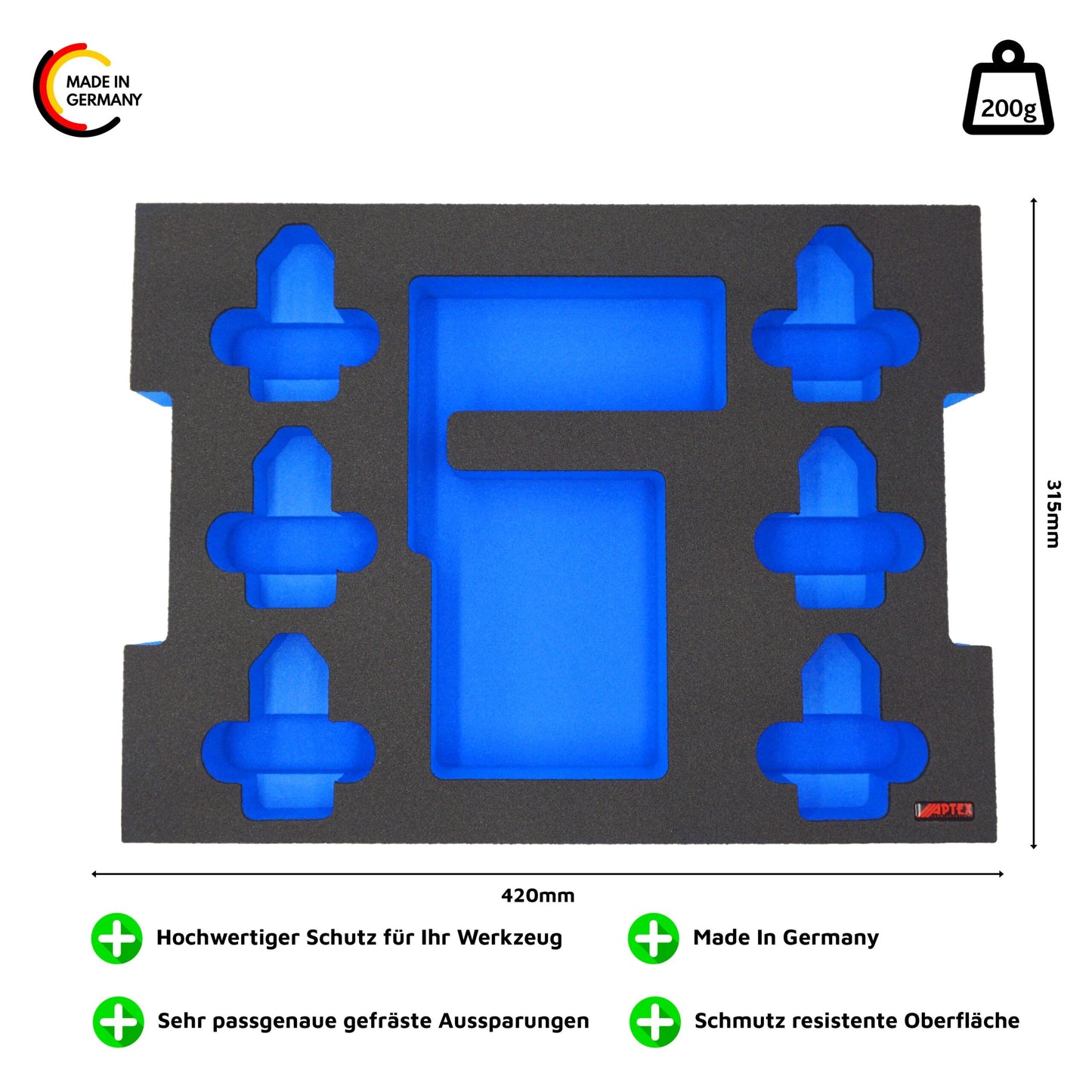 Schaumeinlage für Bosch Ladegerät GAL 12V-40 und 6x Akkus 12V GBA für neue Bosch L-Boxx 102 und 136.