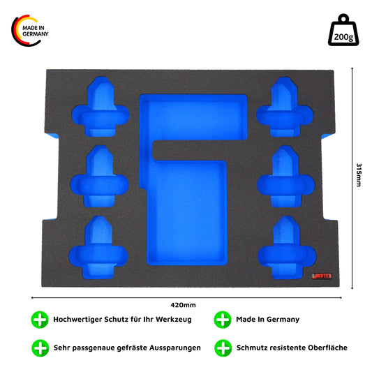 Schaumeinlage für Bosch Ladegerät GAL 12V-40 und 6x Akkus 12V GBA für neue Bosch L-Boxx 102 und 136.