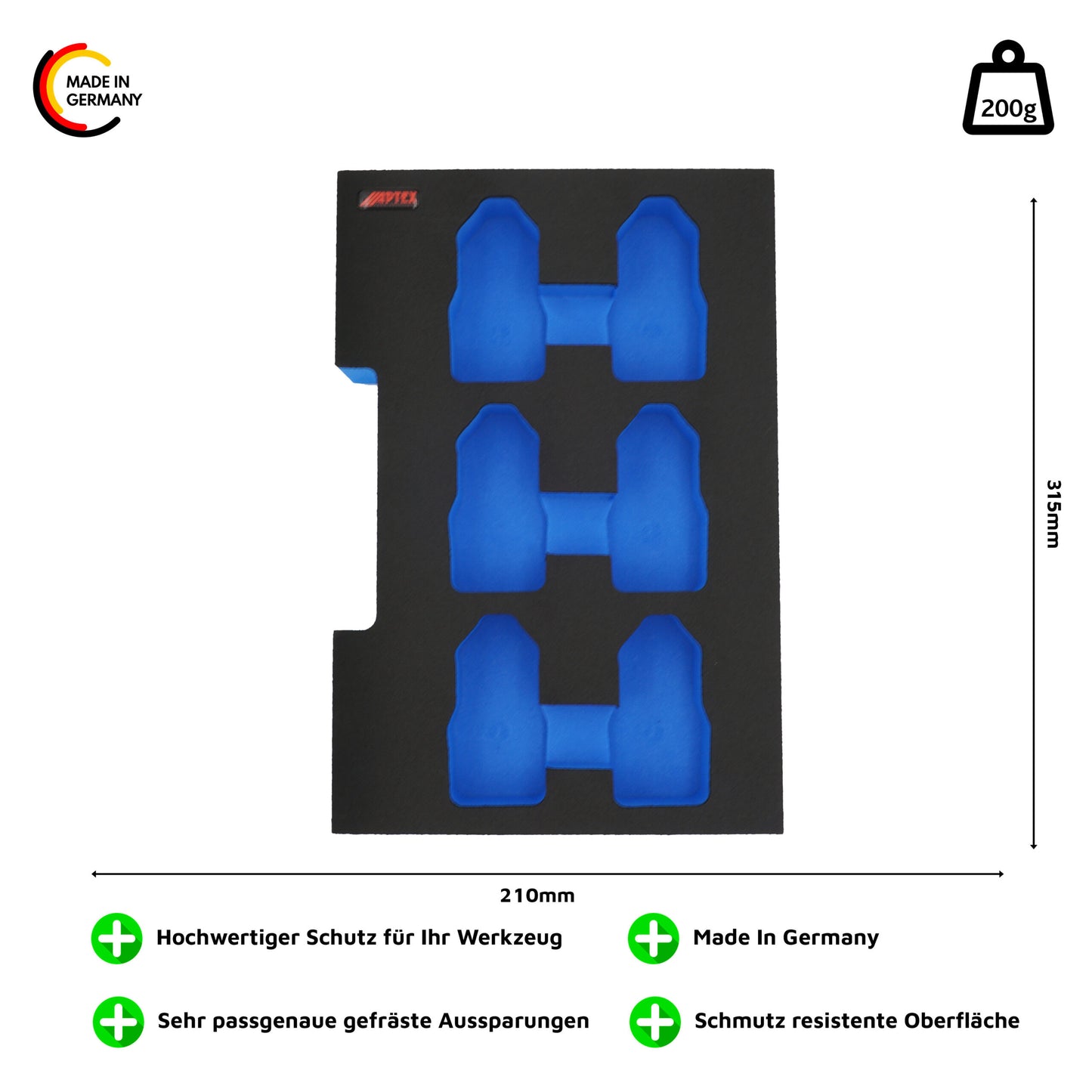 Schaumeinlage für 6x Bosch Akkus GBA 12V 2Ah-3Ah halbe neue Bosch L-Boxx 102 und 136.