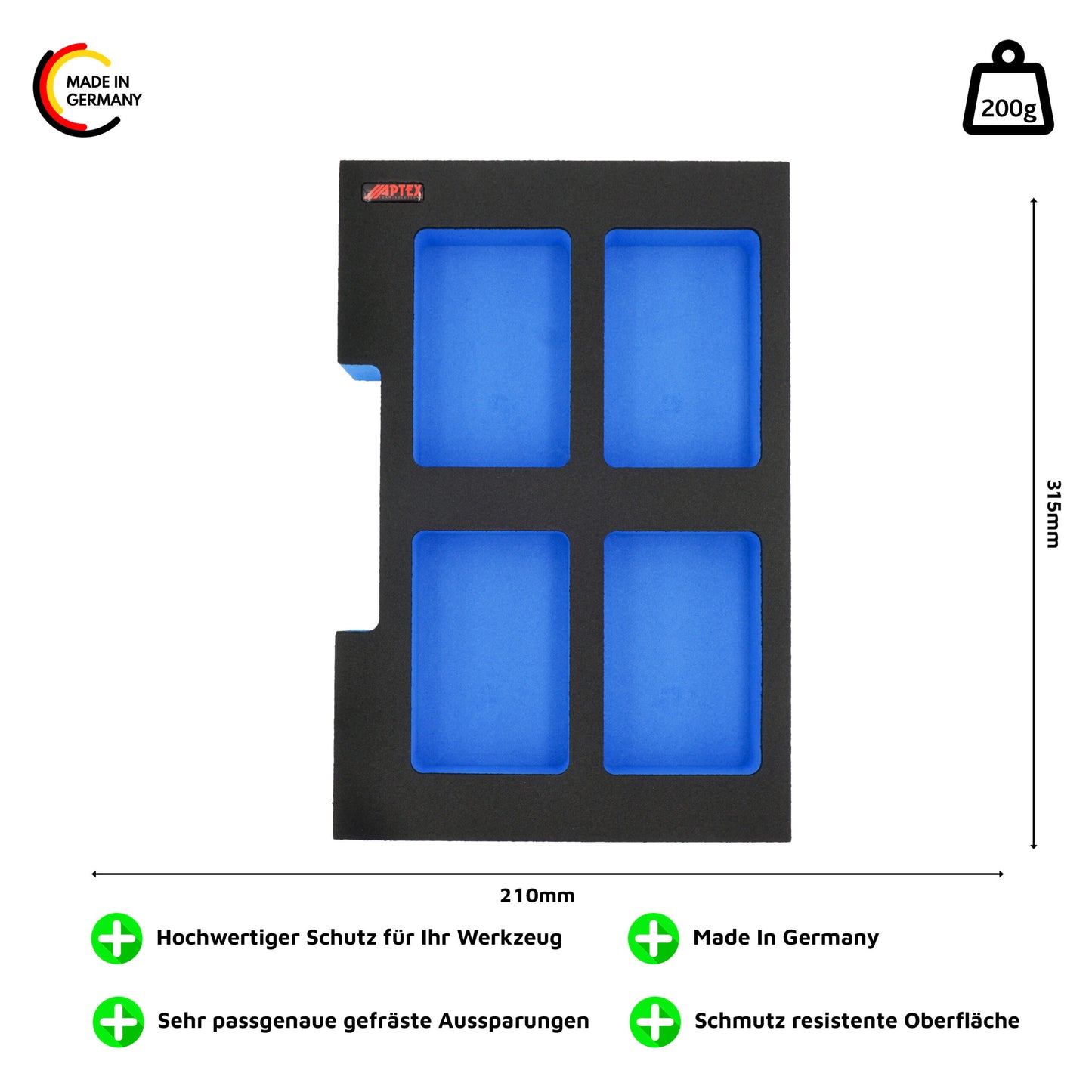Schaumeinlage für 4x Bosch Akkus ProCore 18V 4Ah für halbe neue Bosch L-Boxx 102 und 136.