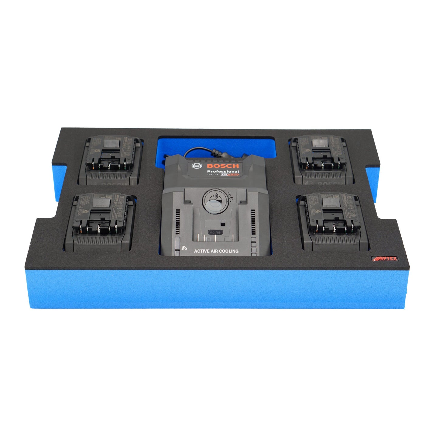 Schaumeinlage für Bosch Ladegerät GAL 18V-160C und 4x Akkus 18V ProCore 4Ah für neue Bosch L-Boxx 136.