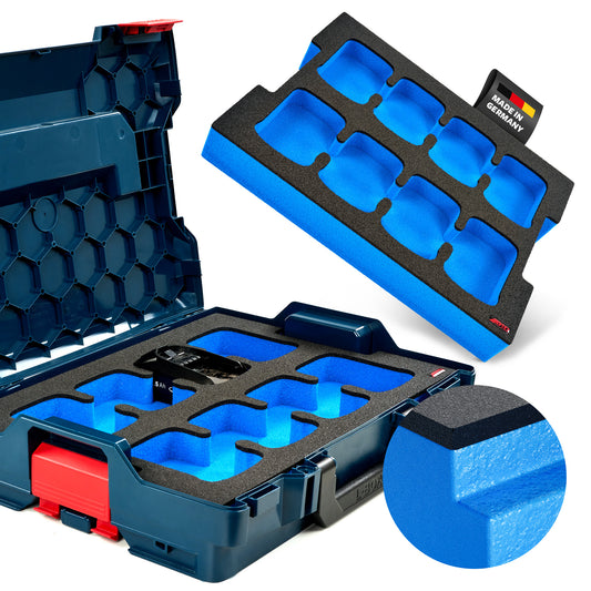 Schaumeinlage für 8x Bosch Akkus PBA 2.5Ah für neue Bosch L-Boxx 102, 136.