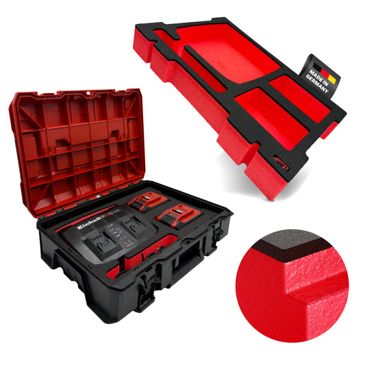 APTEX Einhell Doppelladegerät PXC 3.0A Einlage für E-Case S-F – 18V Akkus und Ladegrät Schaumeinlage – Made in Germany