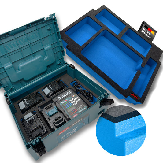 Schaumeinlage für Makita Akku-Ladegerät DC40RA + 3 Akkus 40V XGT 4Ah für MakPac Gr. 2-3