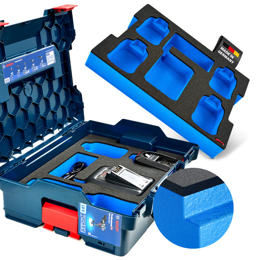 Schaumeinlage Bosch Ladegerät AL 18V-44 + 4x Akkus PBA 4.0Ah für neue Bosch L-Boxx 136.