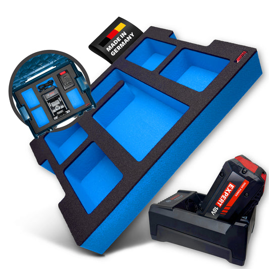 APTEX Bosch GAL 12V/18V-80 + Expert Akkus 18V Einlage für L-Boxx 136 – Akkus + Ladegerät Schaumeinlage – Made in Germany