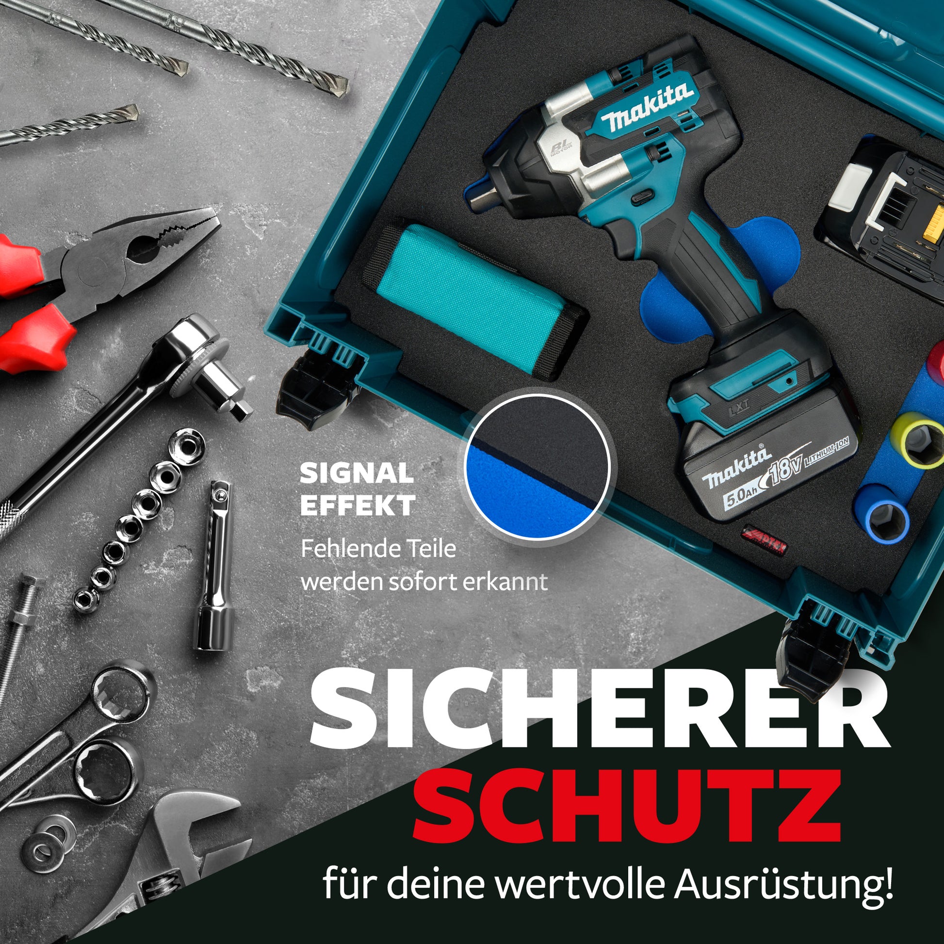 Schaumeinlage für Makita Akku- Schlagschrauber DTW 701 für MakPac Gr. 2-3.