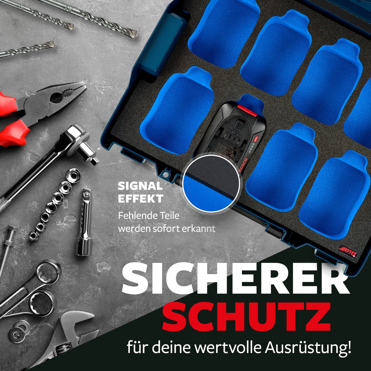Schaumeinlage für 8x Bosch Akkus PBA 4.0Ah für neue Bosch L-Boxx 102, 136.