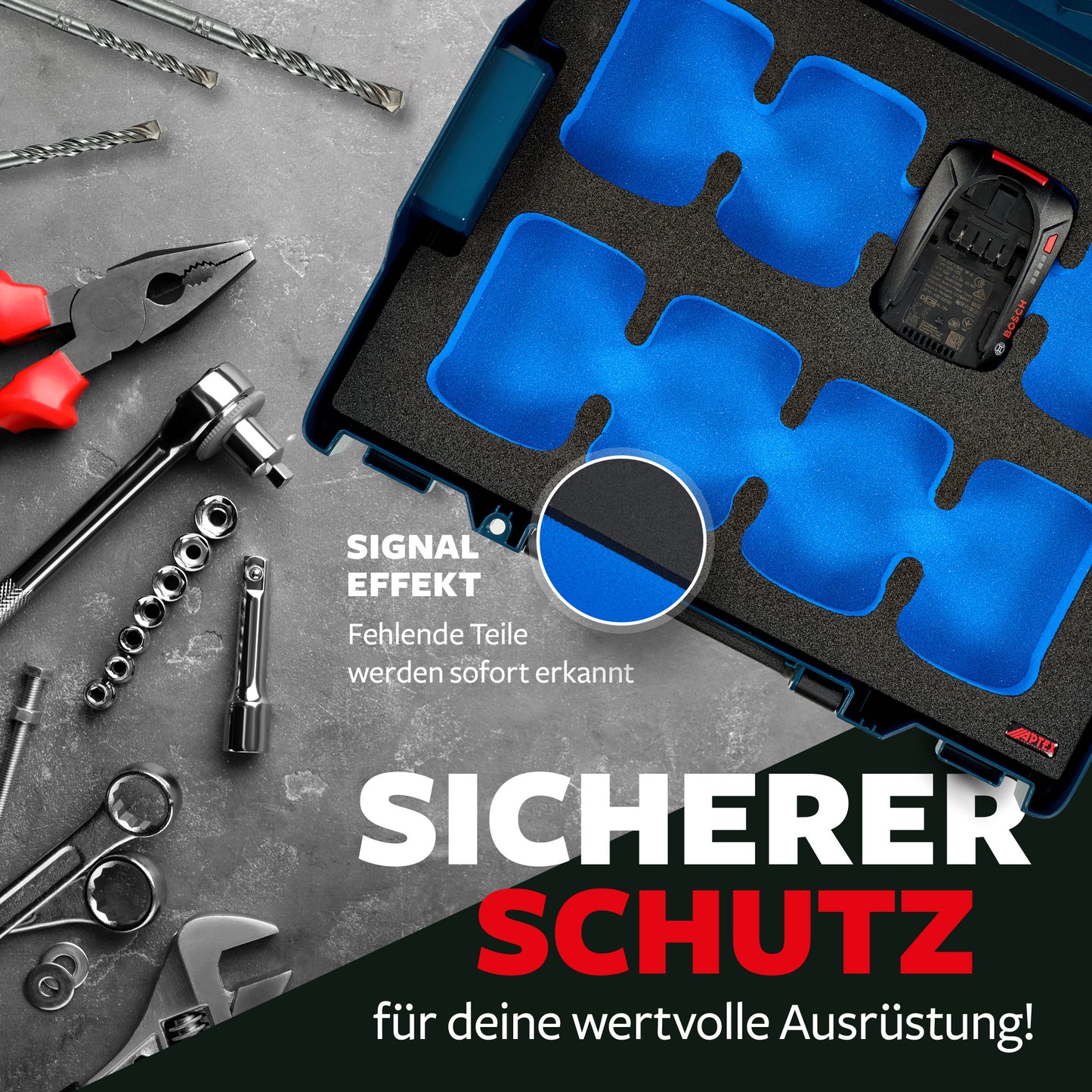Schaumeinlage für 8x Bosch Akkus PBA 2.5Ah für neue Bosch L-Boxx 102, 136.