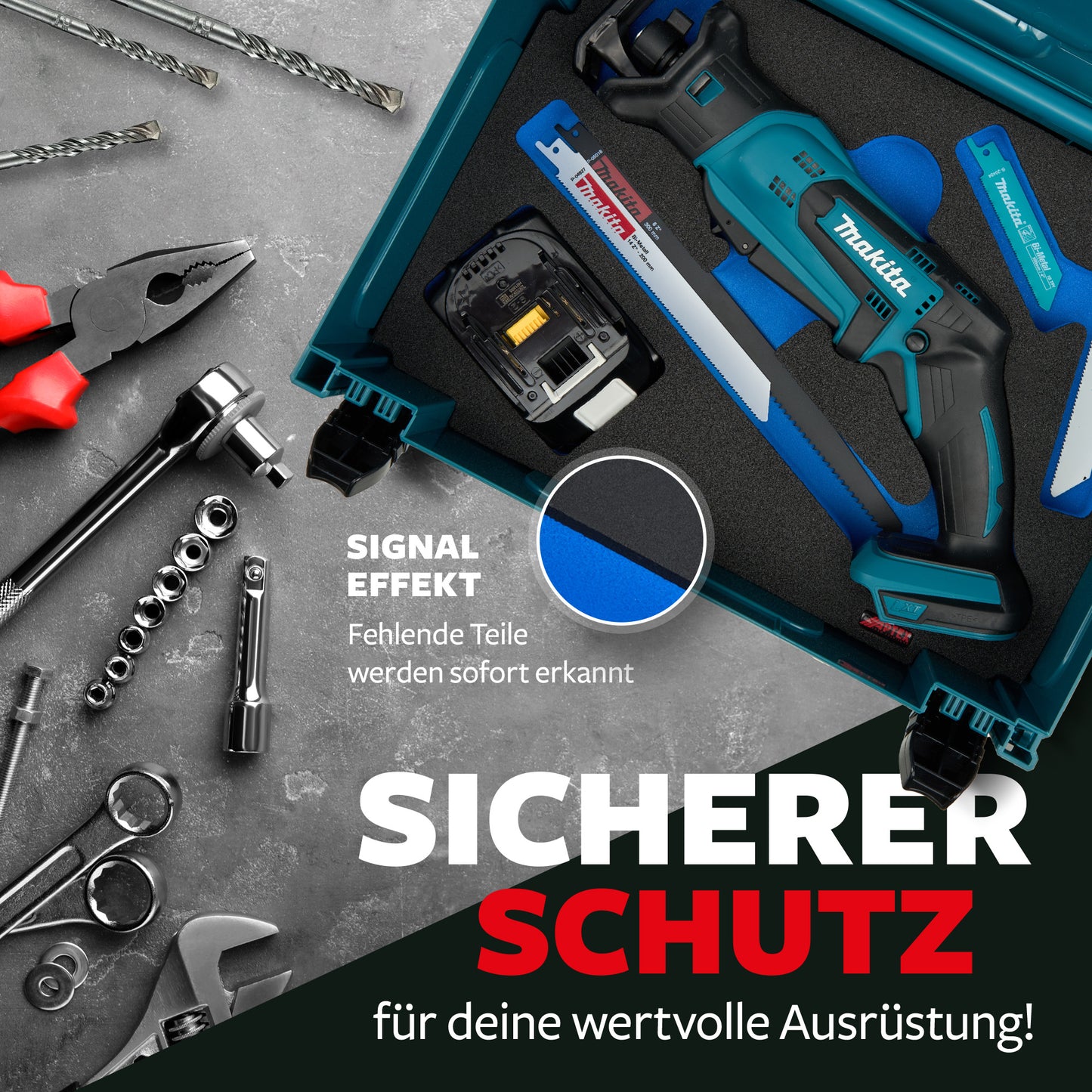 Schaumeinlage für Makita Akku- Reciprosäge DJR 183 für MakPac Gr. 2-3.