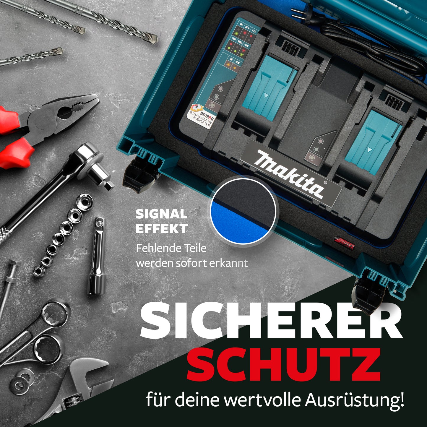 Schaumeinlage für Makita Akku-Doppelladegerät DC18RD für MakPac Gr. 2-3.