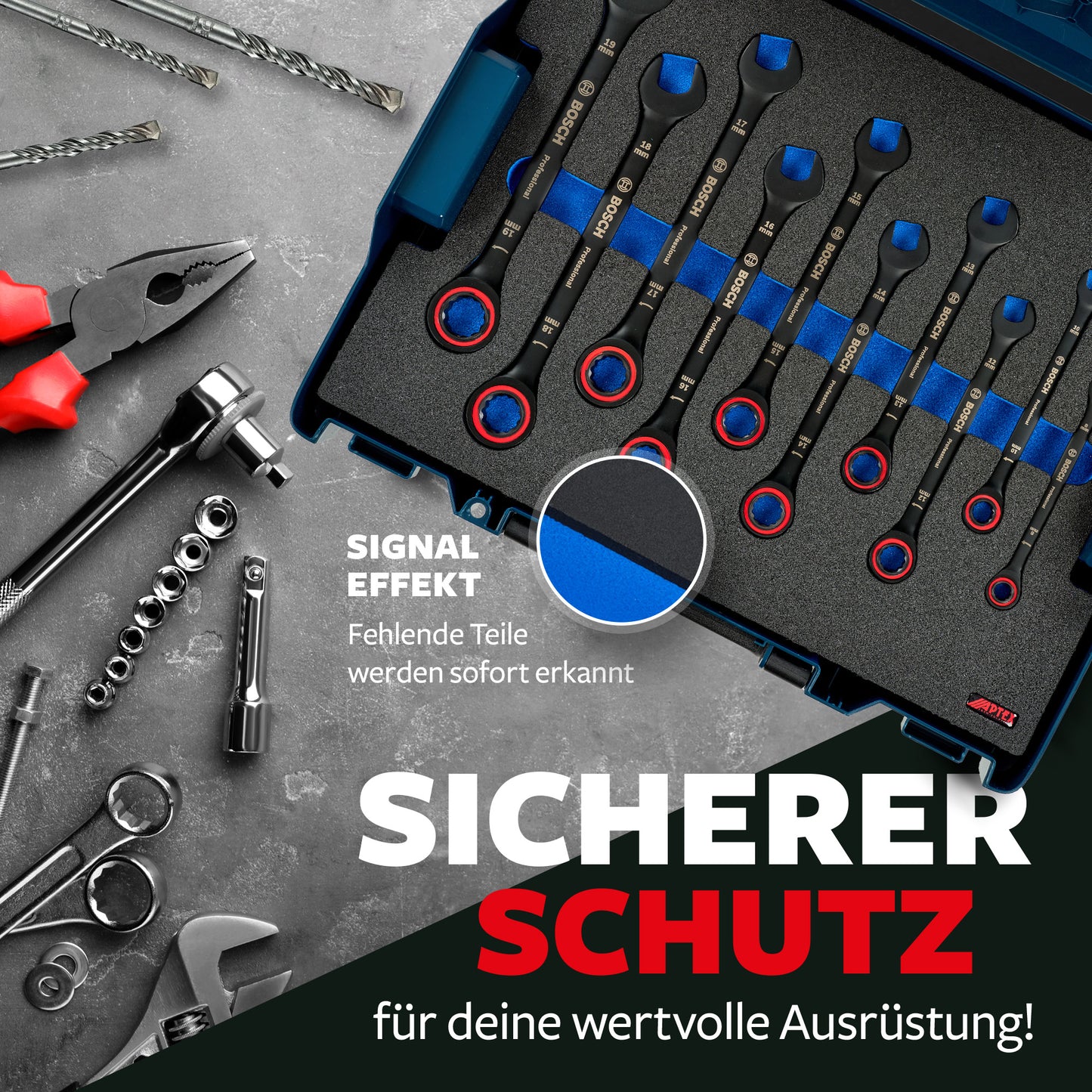 Schaumeinlage für Bosch Ratschenschlüssel Set 10 tlg. für neue Bosch L-Boxx 102, 136.