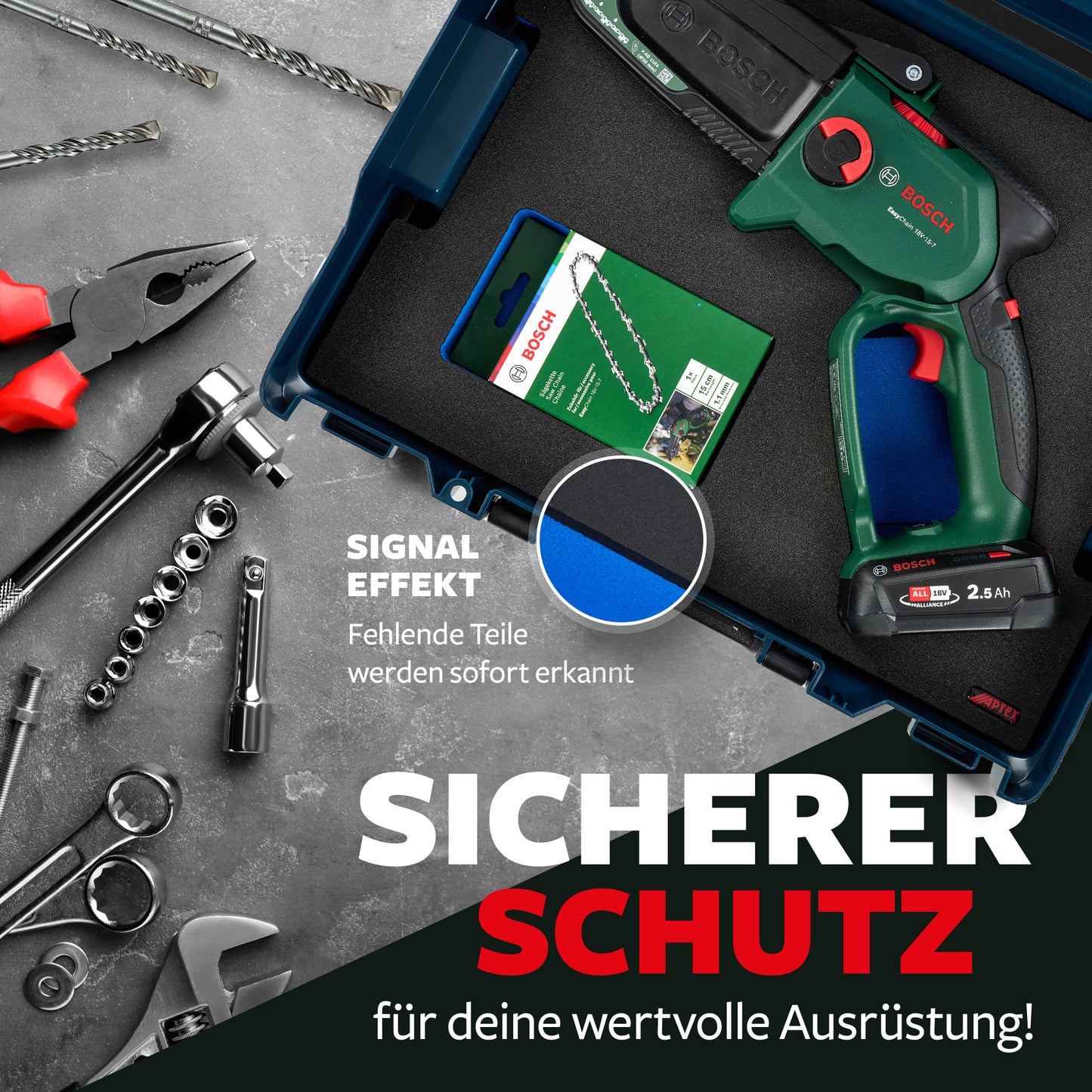 Schaumeinlage für Bosch Akku-Astsäge EasyChain 18V-15-7 für neue Bosch L-Boxx 136.