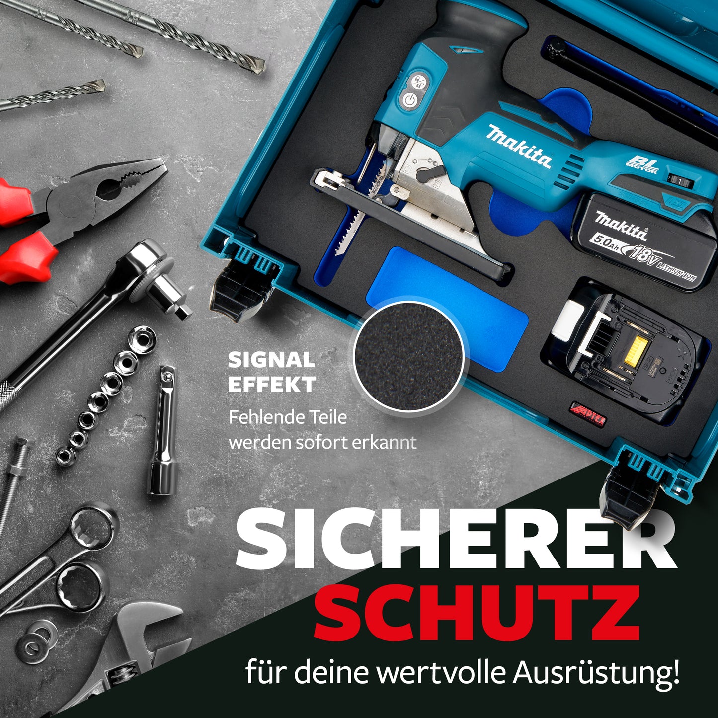 Schaumeinlage für Makita Akku- Pendelhubstichsäge DJV 181 für MakPac Gr. 2-3 - APTEX