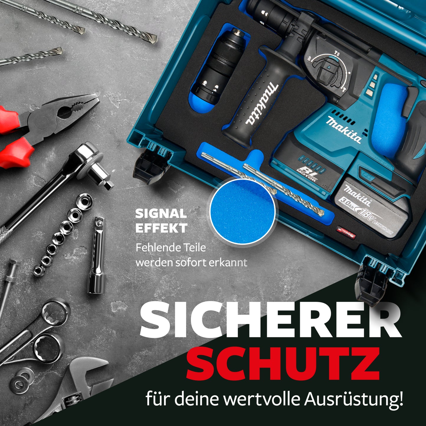 Schaumeinlage für den Makita Akku-Bohrhammer DHR 243 für MakPac Gr. 2-3 - APTEX