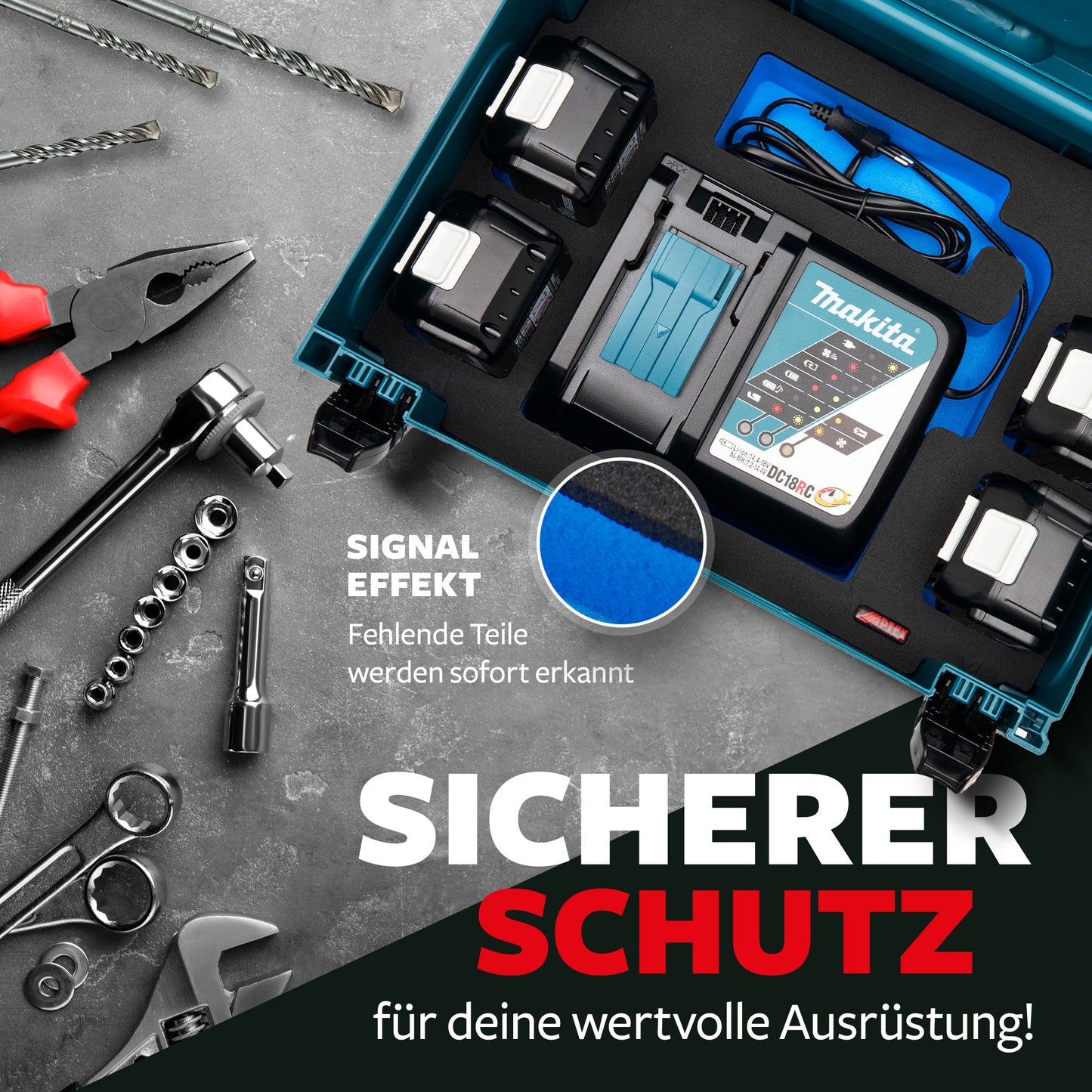 Schaumeinlage für Makita Akku-Ladegerät DC18RC + 4 Akkus für MakPac Gr. 2-3 - APTEX