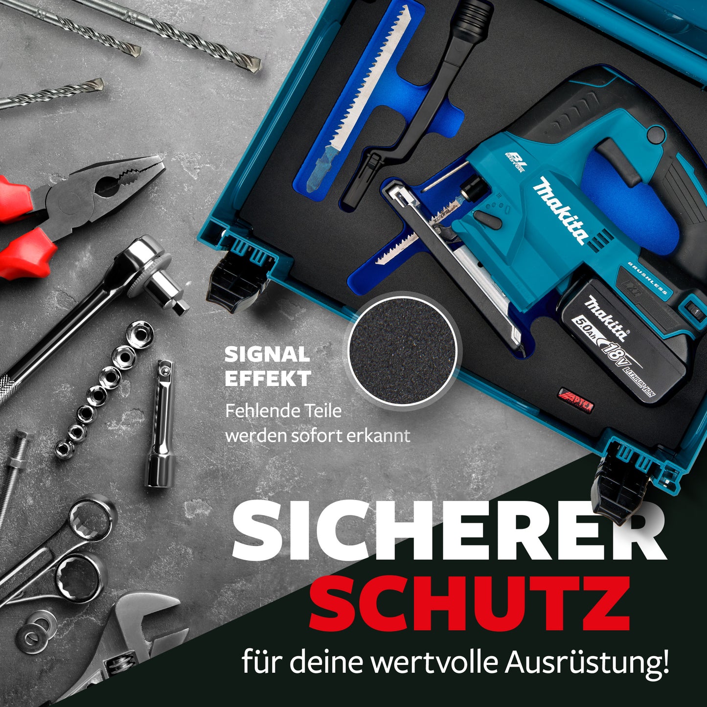 Schaumeinlage für Makita Akku- Pendelhubstichsäge DJV 184 für MakPac Gr. 2-3.