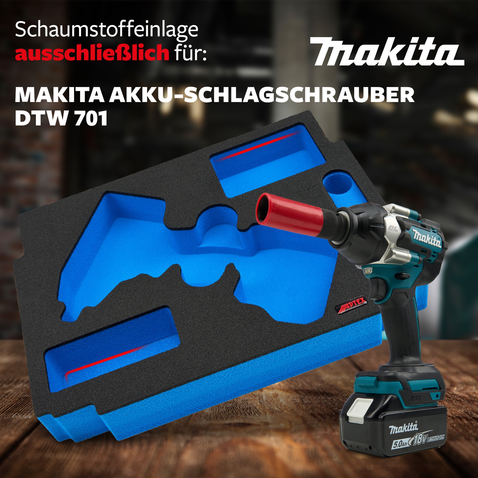 Schaumeinlage für Makita Akku- Schlagschrauber DTW 701 für MakPac Gr. 2-3.