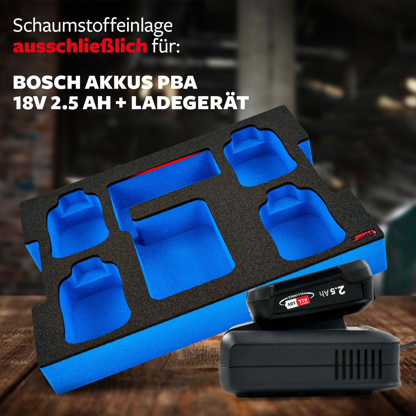 Schaumeinlage Bosch Ladegerät AL 18V-44 + 4x Akkus PBA 2.5Ah für neue Bosch L-Boxx 136.
