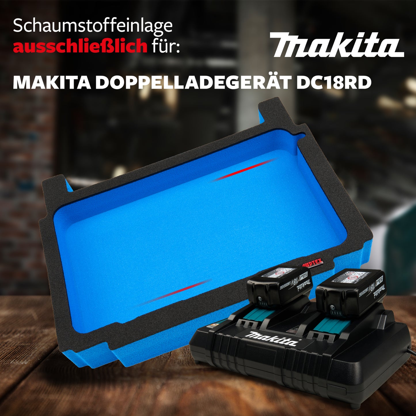 Schaumeinlage für Makita Akku-Doppelladegerät DC18RD für MakPac Gr. 2-3.