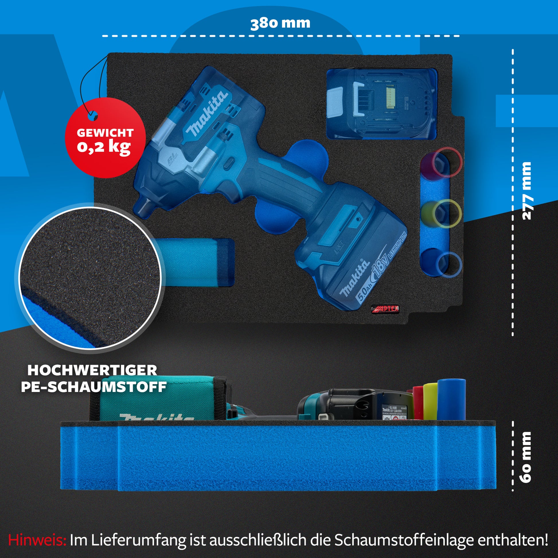 Schaumeinlage für Makita Akku- Schlagschrauber DTW 701 für MakPac Gr. 2-3.
