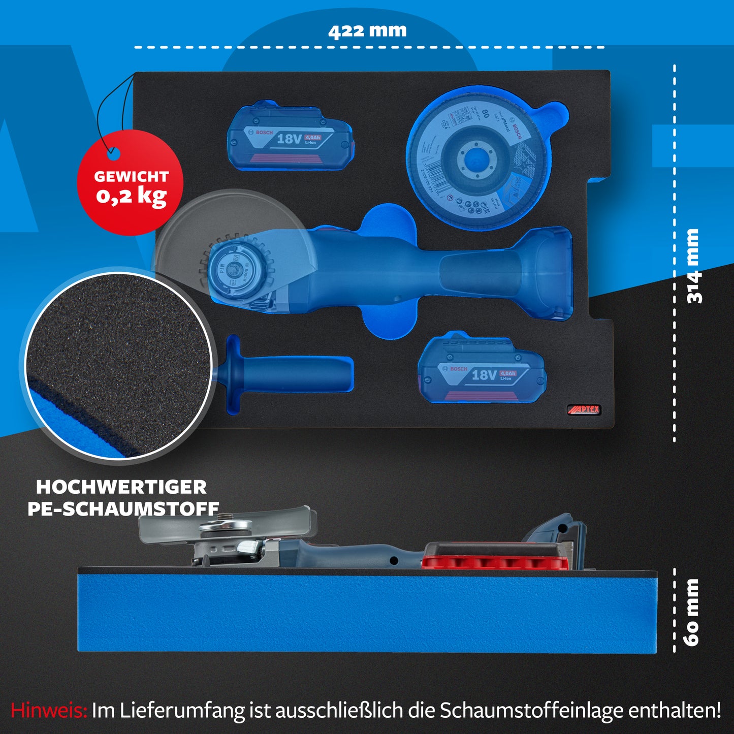 Schaumeinlage Bosch Professional Akku-Winkelschleifer GWS 18V-10 für neue Bosch L-Boxx 136.