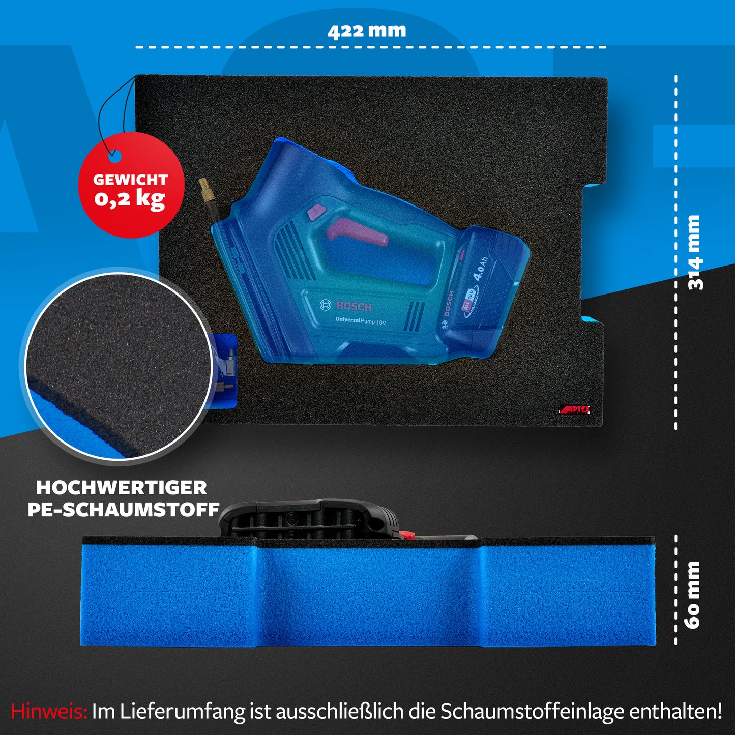 Schaumeinlage für Bosch Akku-Druckluftpumpe UniversalPump 18V für neue Bosch L-Boxx 136.