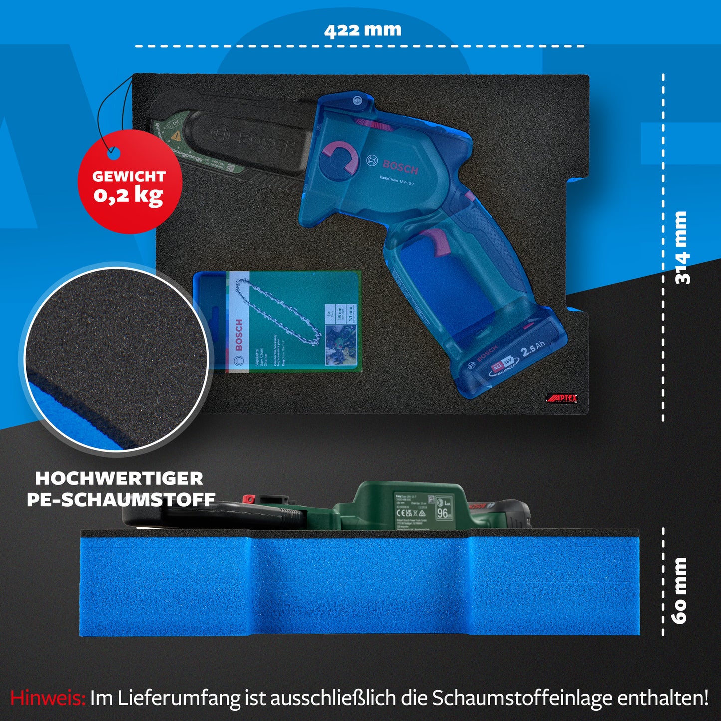 Schaumeinlage für Bosch Akku-Astsäge EasyChain 18V-15-7 für neue Bosch L-Boxx 136.