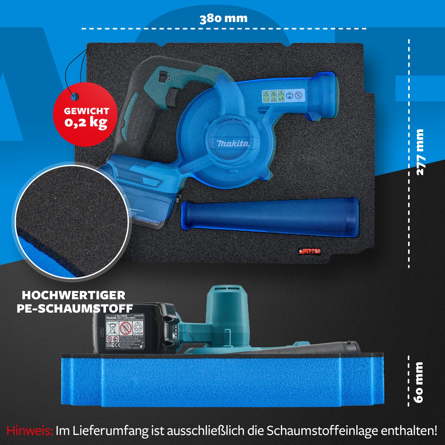 Schaumeinlage für Makita Akku- Gebläse DUB 185 für MakPac Gr. 3.