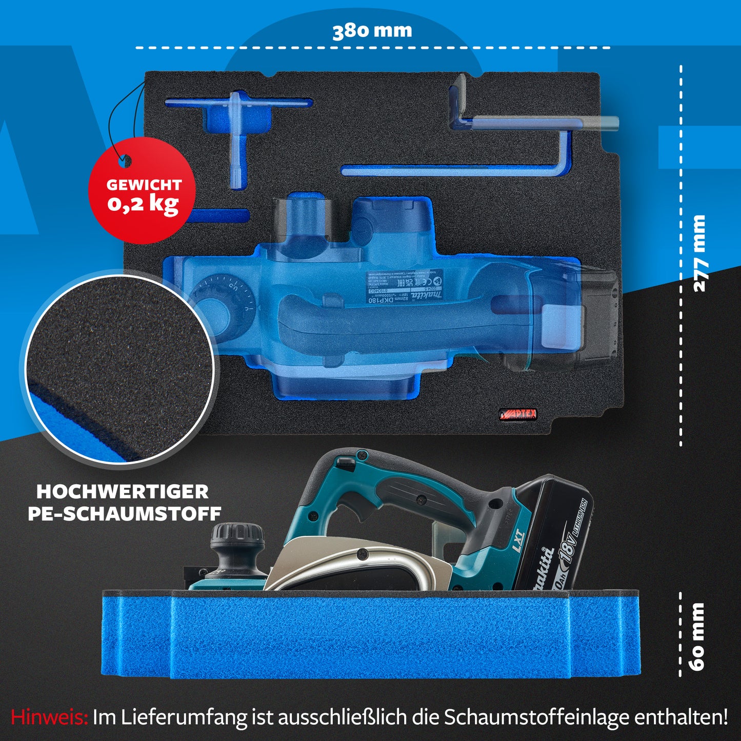 Schaumeinlage für Makita Akku-Hobel DKP 180 für MakPac Gr. 3.