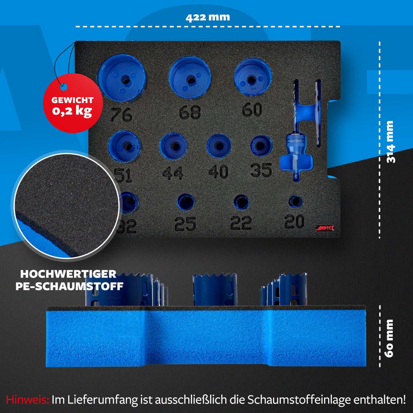 Schaumeinlage für Bosch Expert Lochsägen 20-76mm für neue Bosch L-Boxx 136.