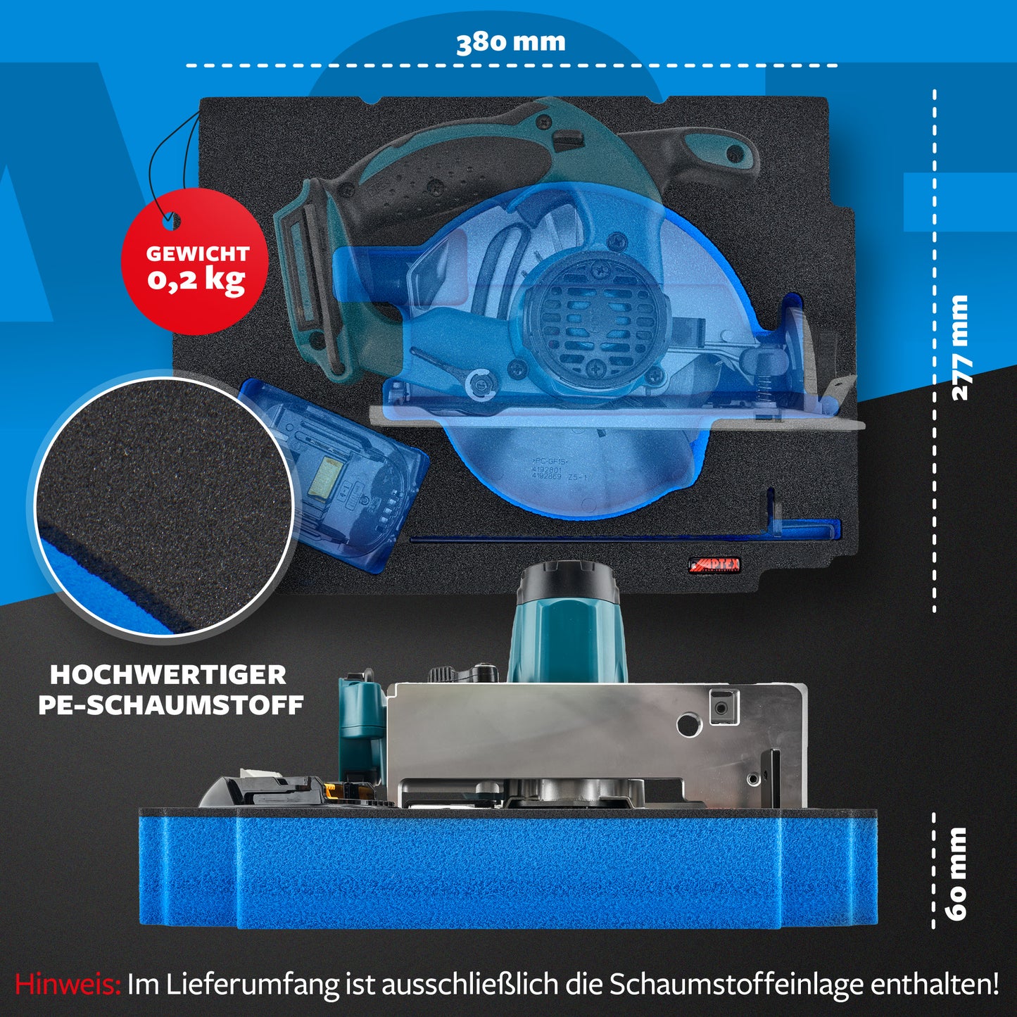Schaumeinlage für Makita Akku-Handkreissäge DSS 611 für MakPac Gr. 4.