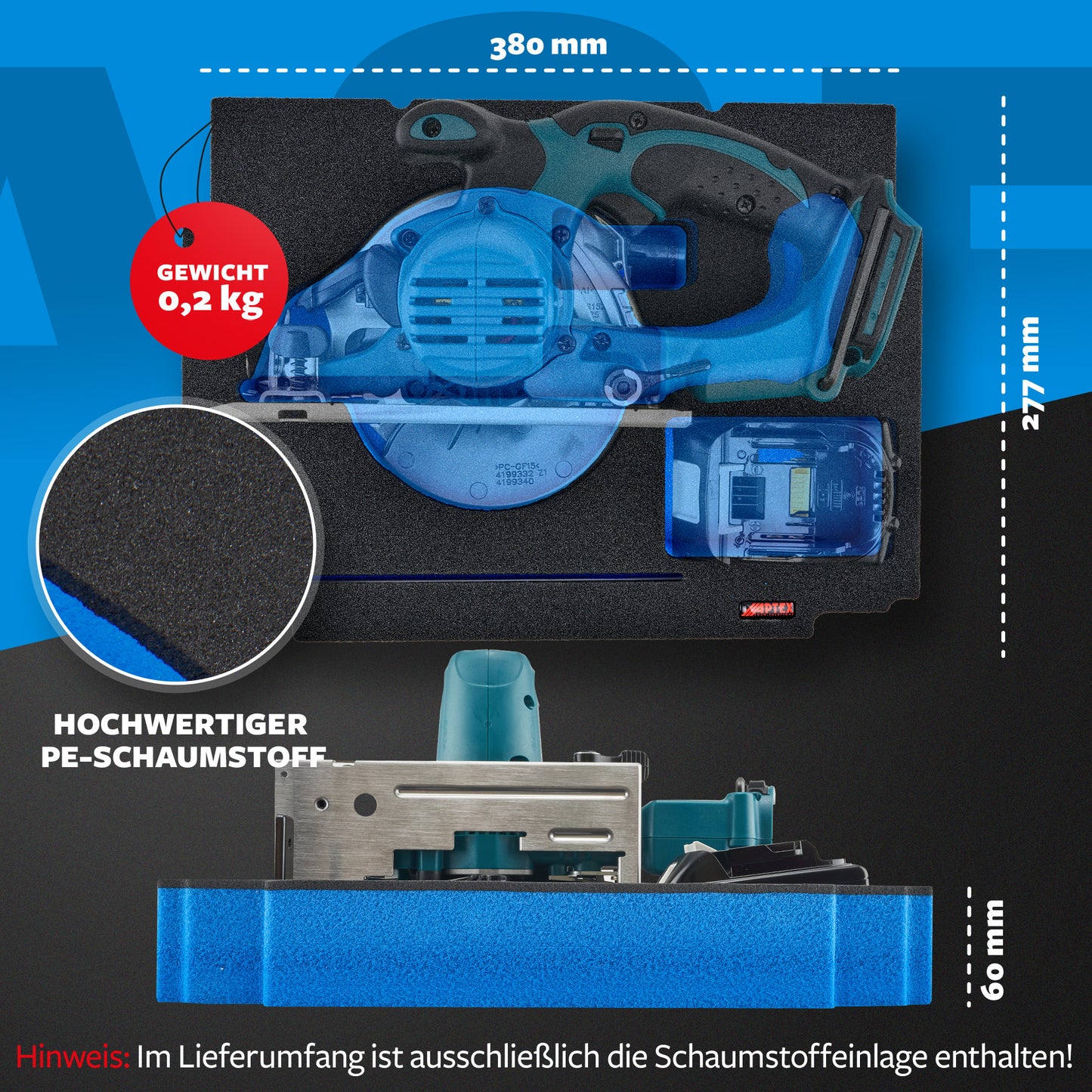 Schaumeinlage für Makita Akku-Handkreissäge DSS 501 für MakPac Gr. 4.