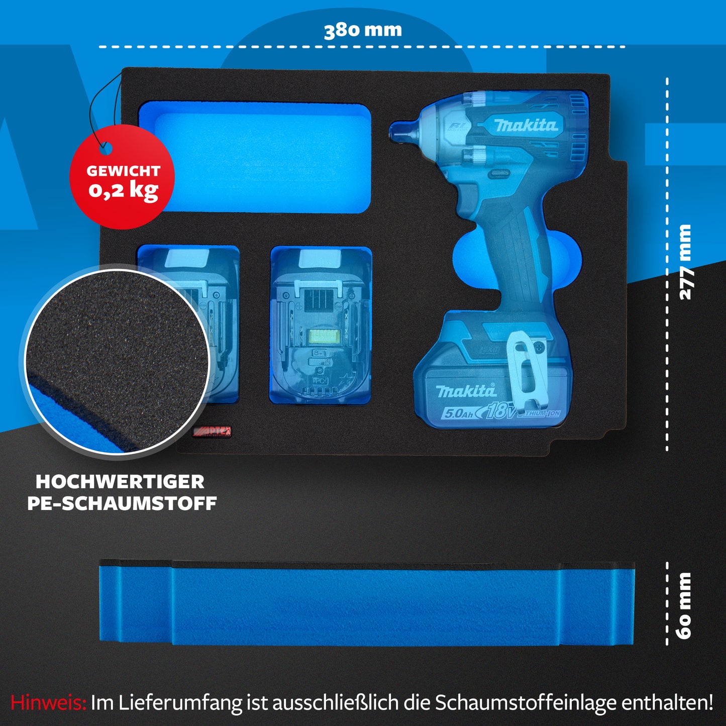 Schaumeinlage für Makita Akku- Schlagschrauber DTW 300 für MakPac Gr. 1-3 - APTEX