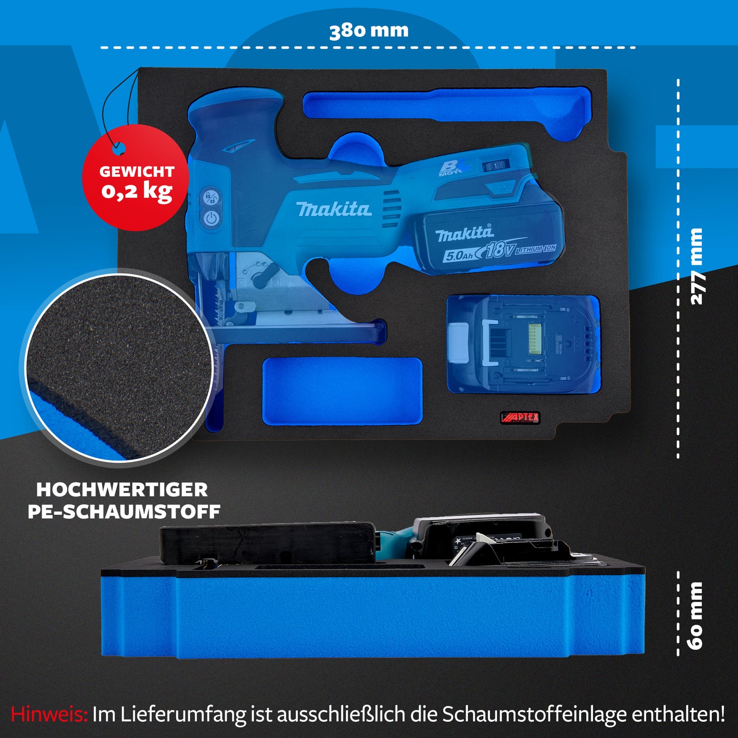 Schaumeinlage für Makita Akku- Pendelhubstichsäge DJV 181 für MakPac Gr. 2-3 - APTEX