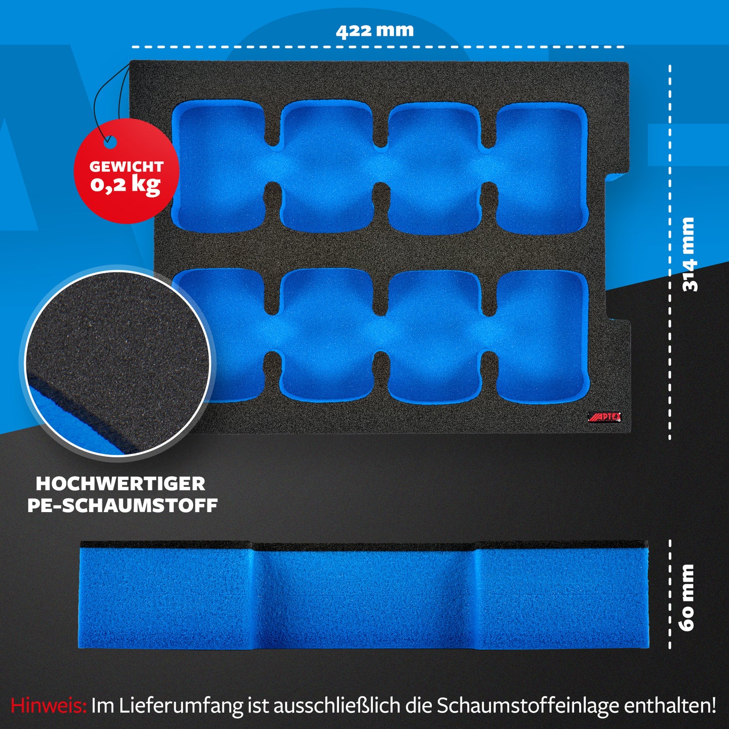Schaumeinlage für 8x Bosch Akkus PBA 2.5Ah für neue Bosch L-Boxx 102, 136.
