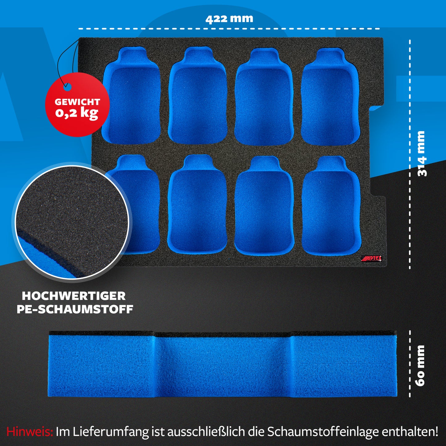 Schaumeinlage für 8x Bosch Akkus PBA 4.0Ah für neue Bosch L-Boxx 102, 136.