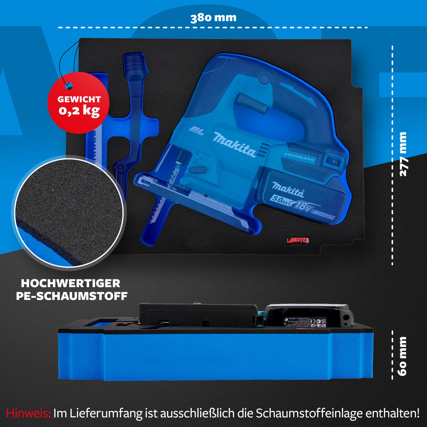 Schaumeinlage für Makita Akku- Pendelhubstichsäge DJV 184 für MakPac Gr. 2-3.