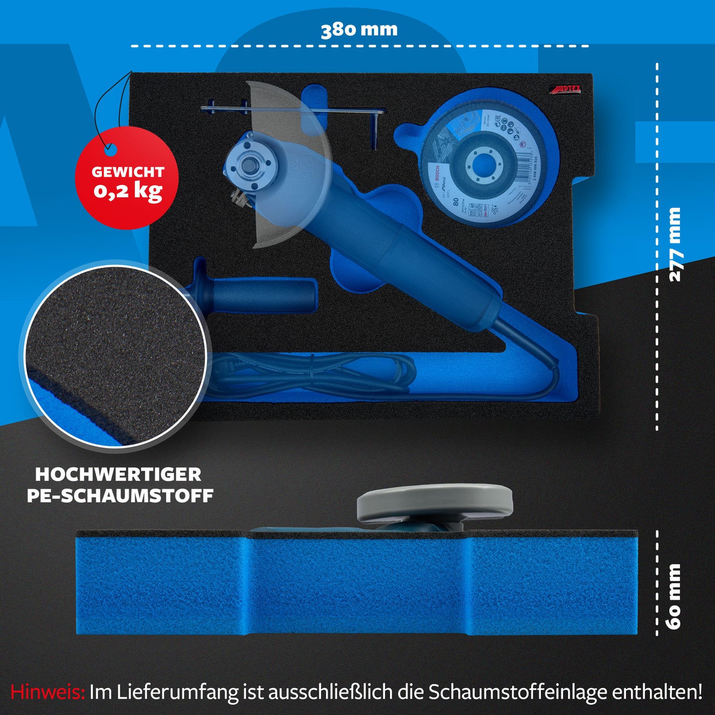 Schaumeinlage Bosch Professional Winkelschleifer GWS 880 für neue Bosch L-Boxx 136.