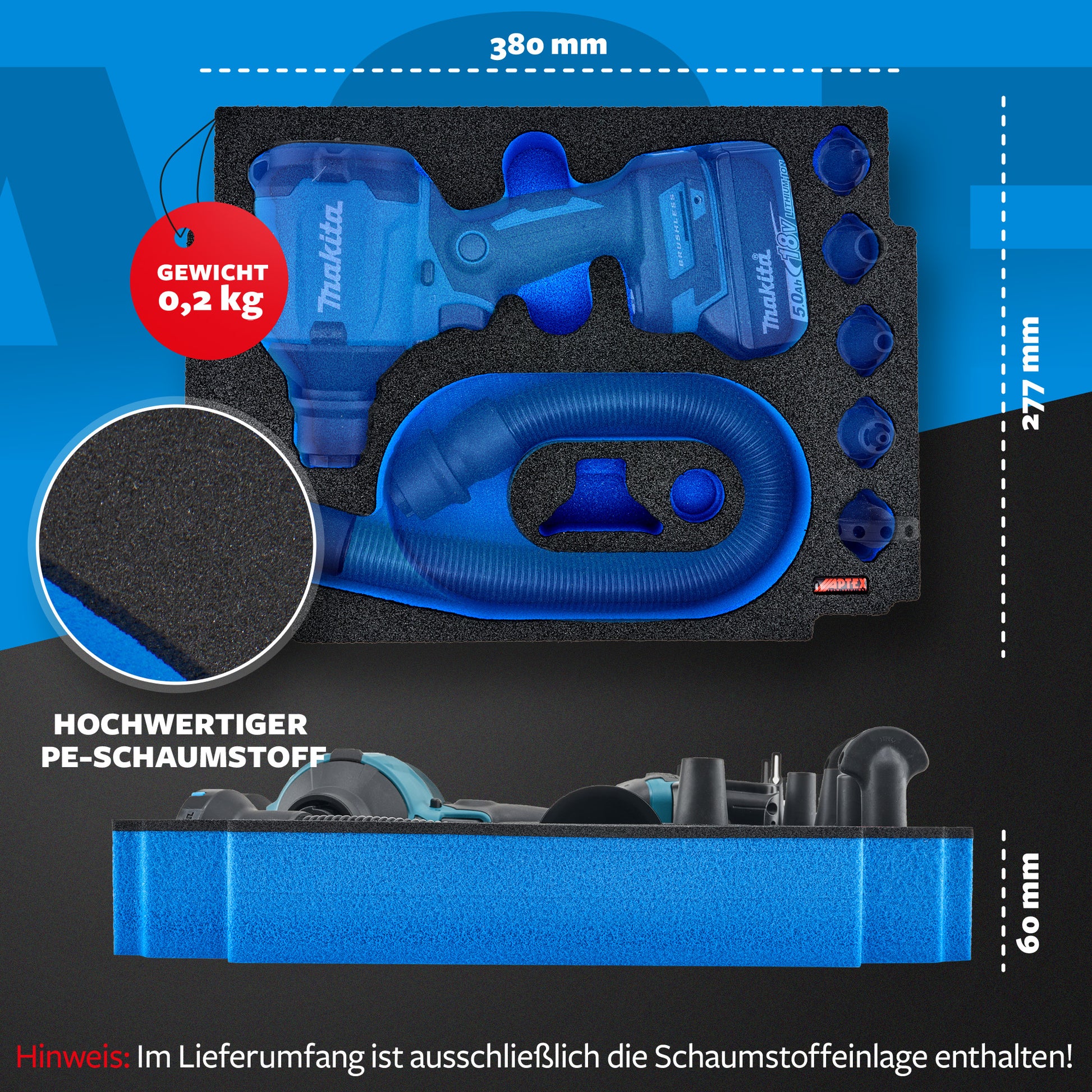 Schaumeinlage für Makita Akku- Gebläse DAS 180 für MakPac Gr. 2-3.