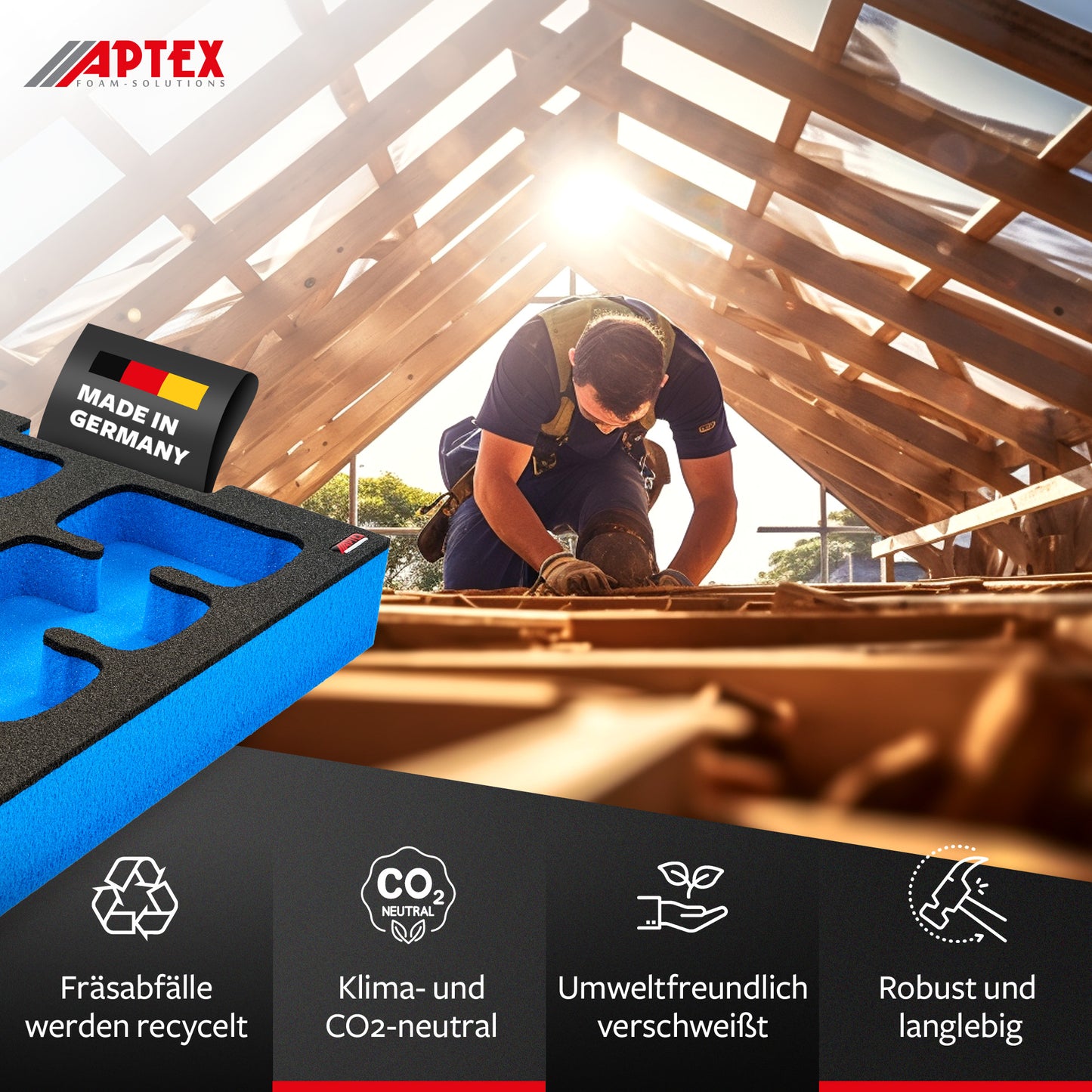 Schaumeinlage für 8x Bosch Akkus PBA 2.5Ah für neue Bosch L-Boxx 102, 136.