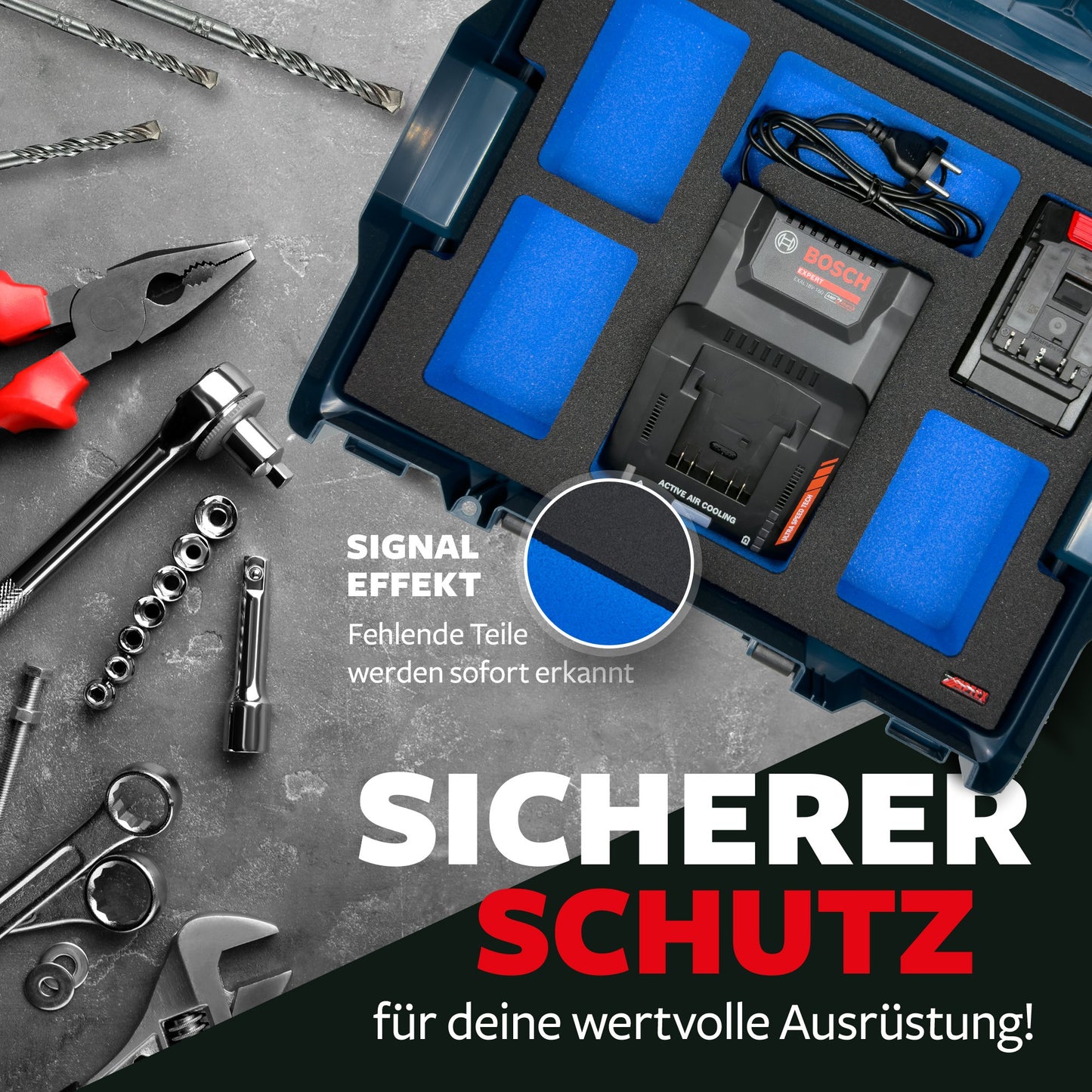 APTEX Bosch 18V-160 + Expert Akkus 18V Einlage für L-Boxx 136 – Akkus + Ladegerät Schaumeinlage – Made in Germany