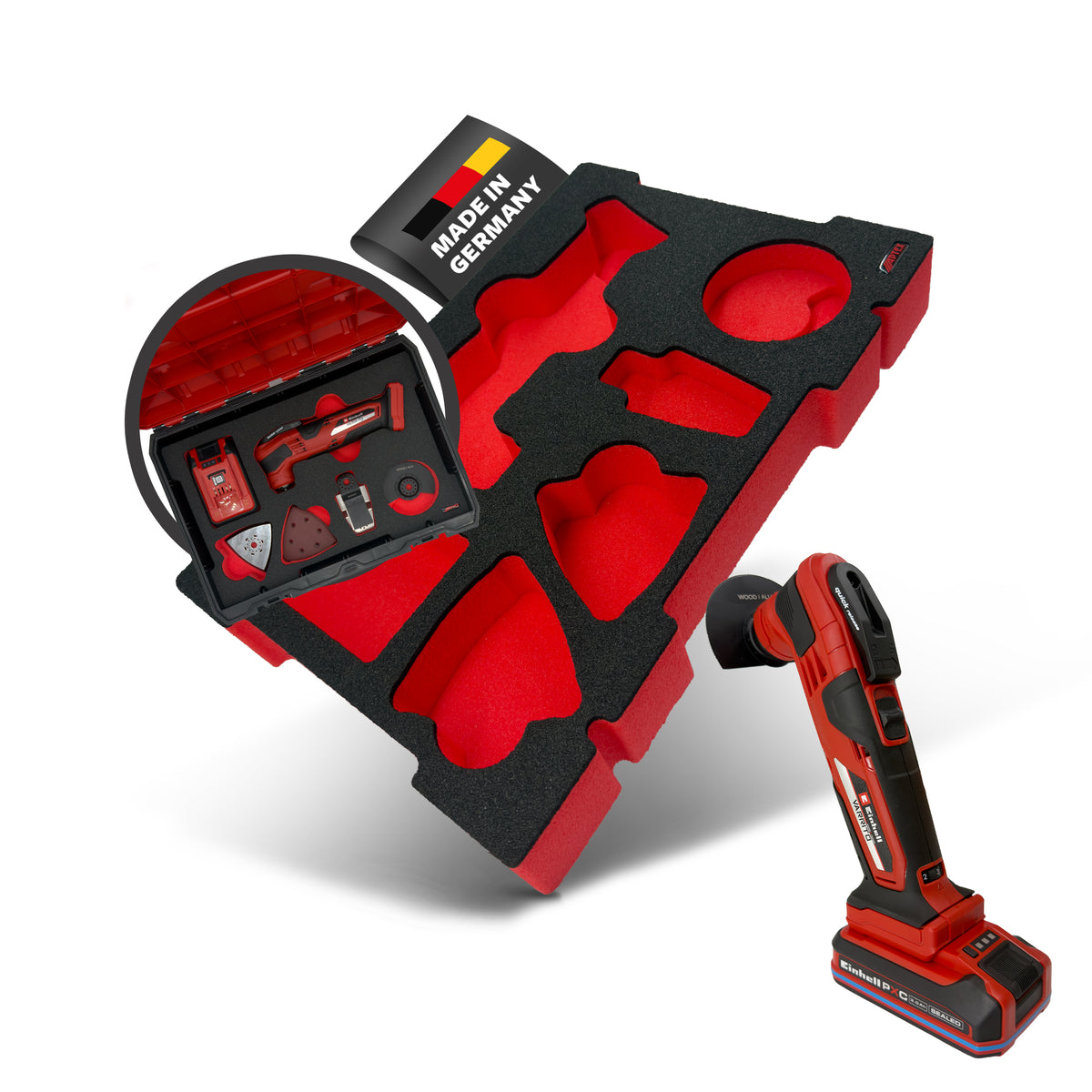 APTEX Einhell Akku-Multifunktionswerkzeug Varrito Einlage – Multitool Schaumeinlage – Made in Germany