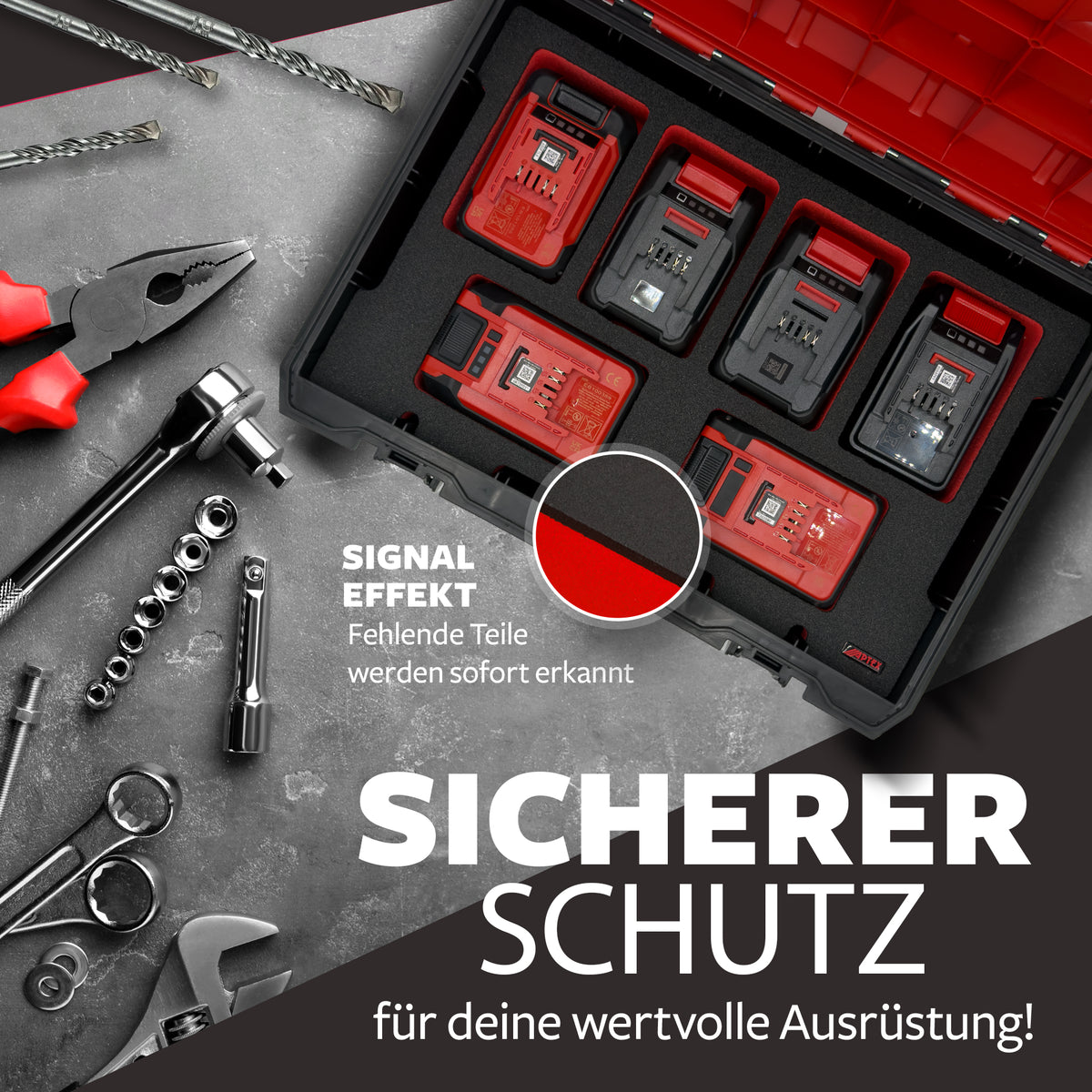 APTEX Einhell Akku-Einlage – alle 18V Akkus Schaumeinlage – Made in Germany