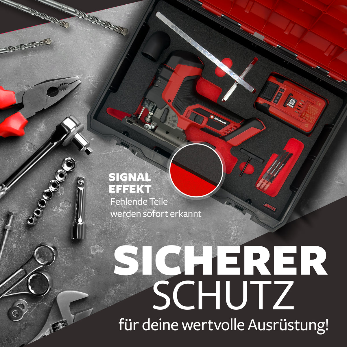 APTEX Einhell Akku-Stichsäge TP-JST 18/135 Li BL Einlage – Stichsäge Schaumeinlage – Made in Germany