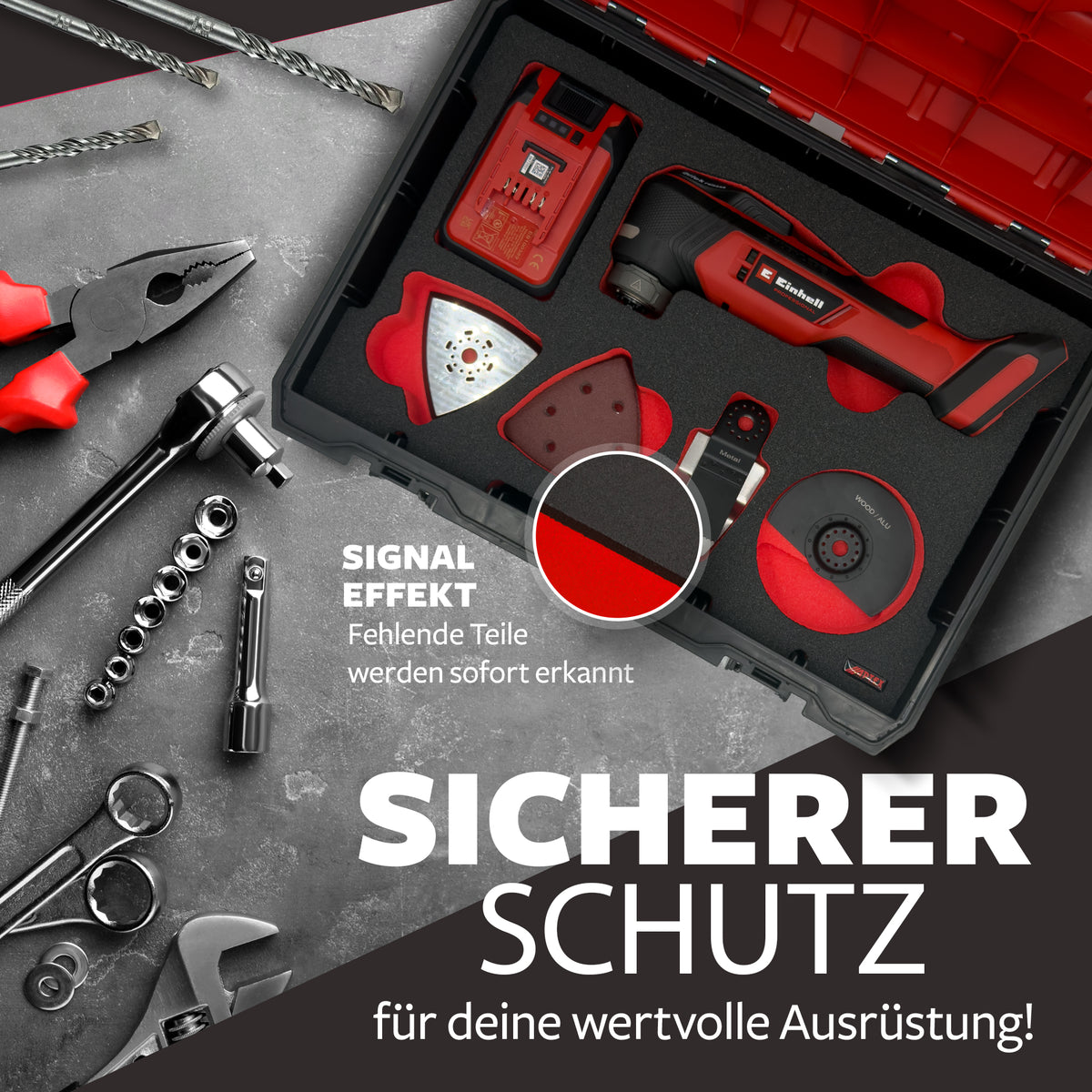 APTEX Einhell Akku-Multifunktionswerkzeug TP-MG 18 Li BL Einlage – Multitool Schaumeinlage – Made in Germany