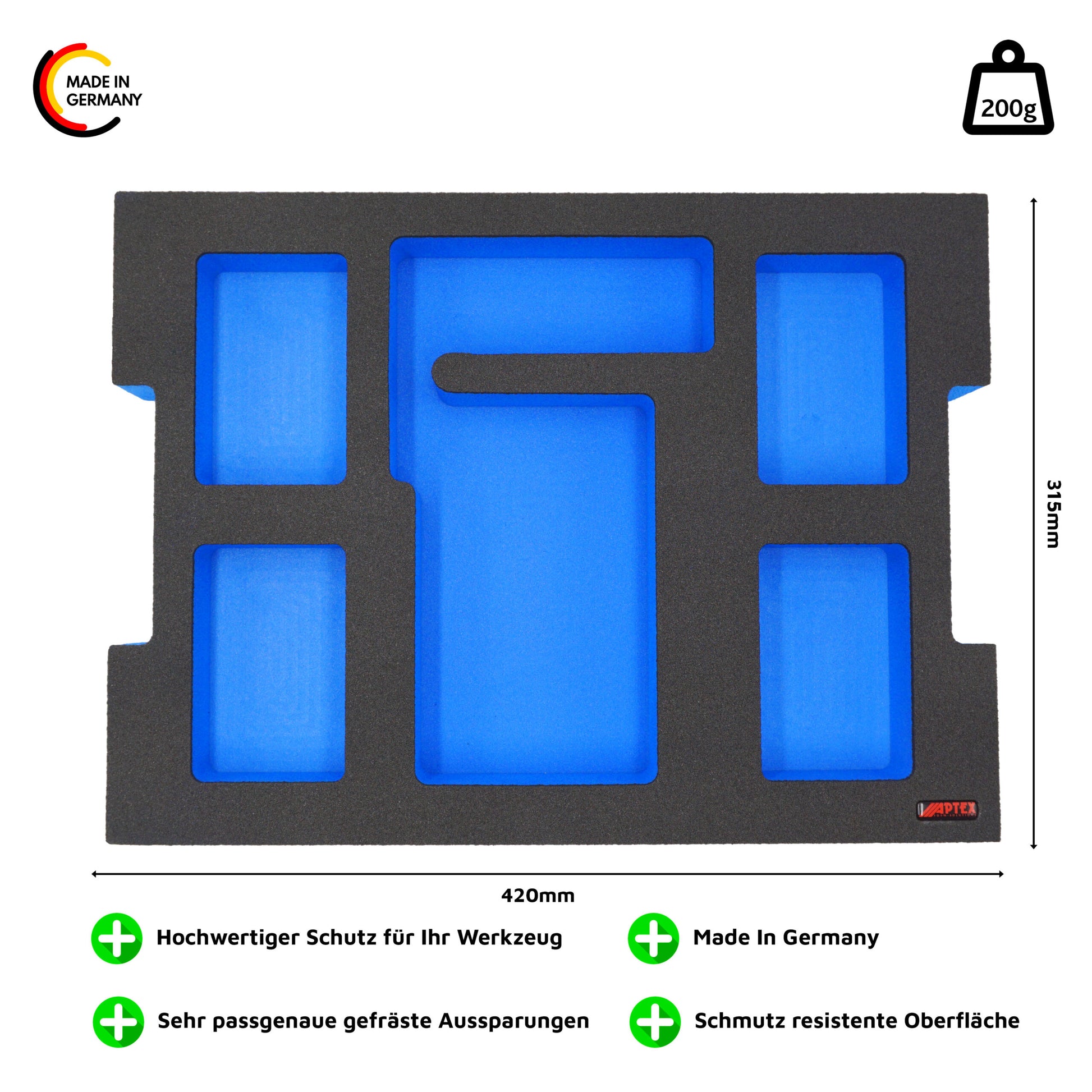 Schaumeinlage für Bosch Ladegerät GAL 18V-40 und 4x Akkus 18V ProCore 4Ah für neue Bosch L-Boxx 102 und 136.