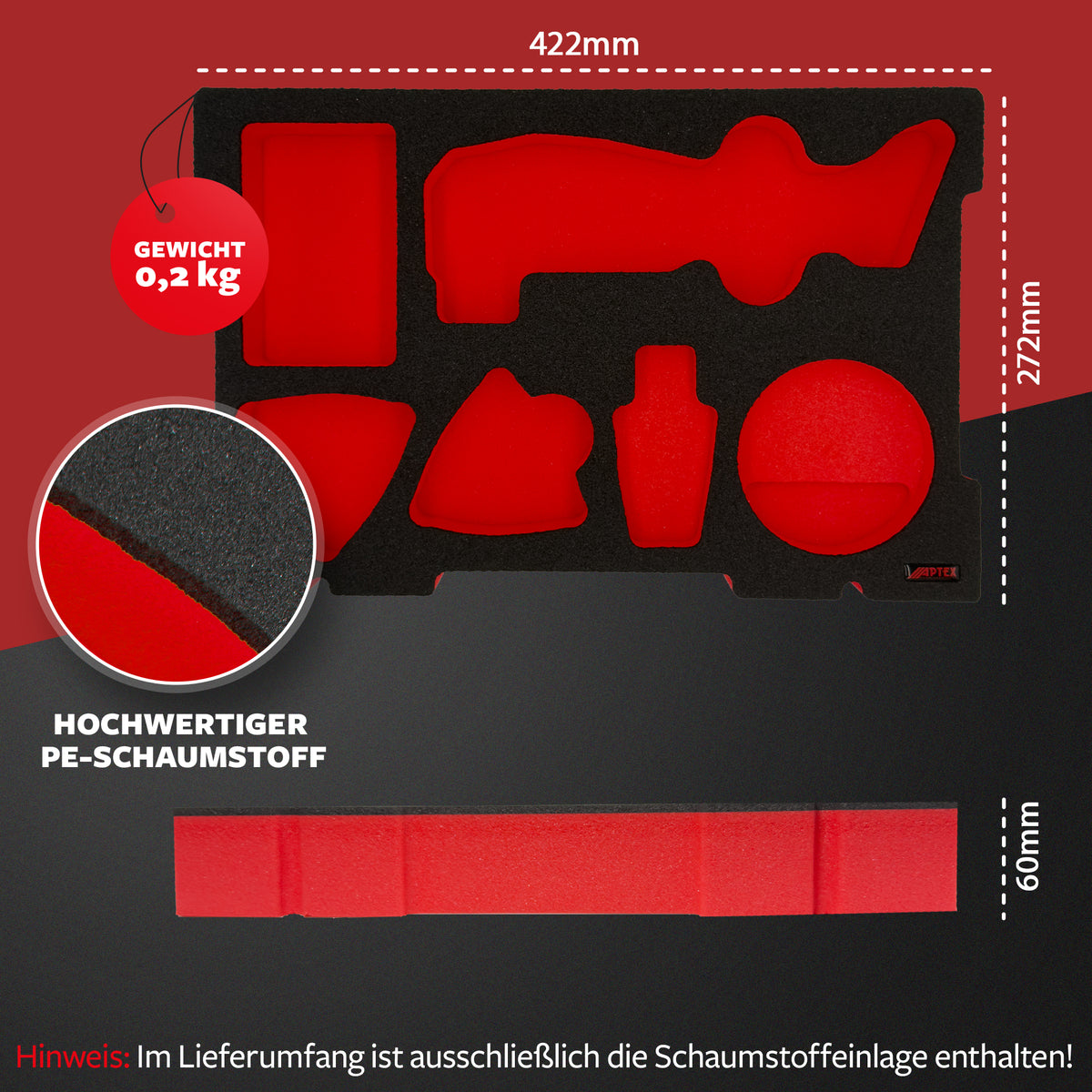 APTEX Einhell Akku-Multifunktionswerkzeug TP-MG 18 Li BL Einlage – Multitool Schaumeinlage – Made in Germany